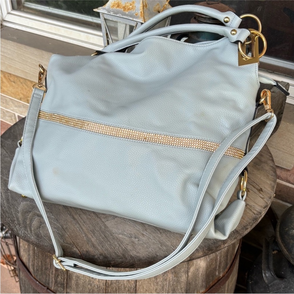 Dasein Crystal Trimmed Pebbled‎ Vegan Leather Satchel